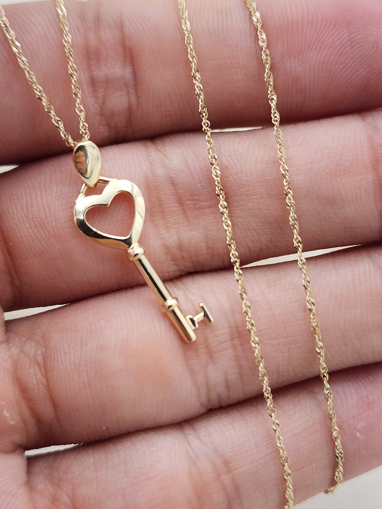 Solid 14k Gold Key Heart Necklace