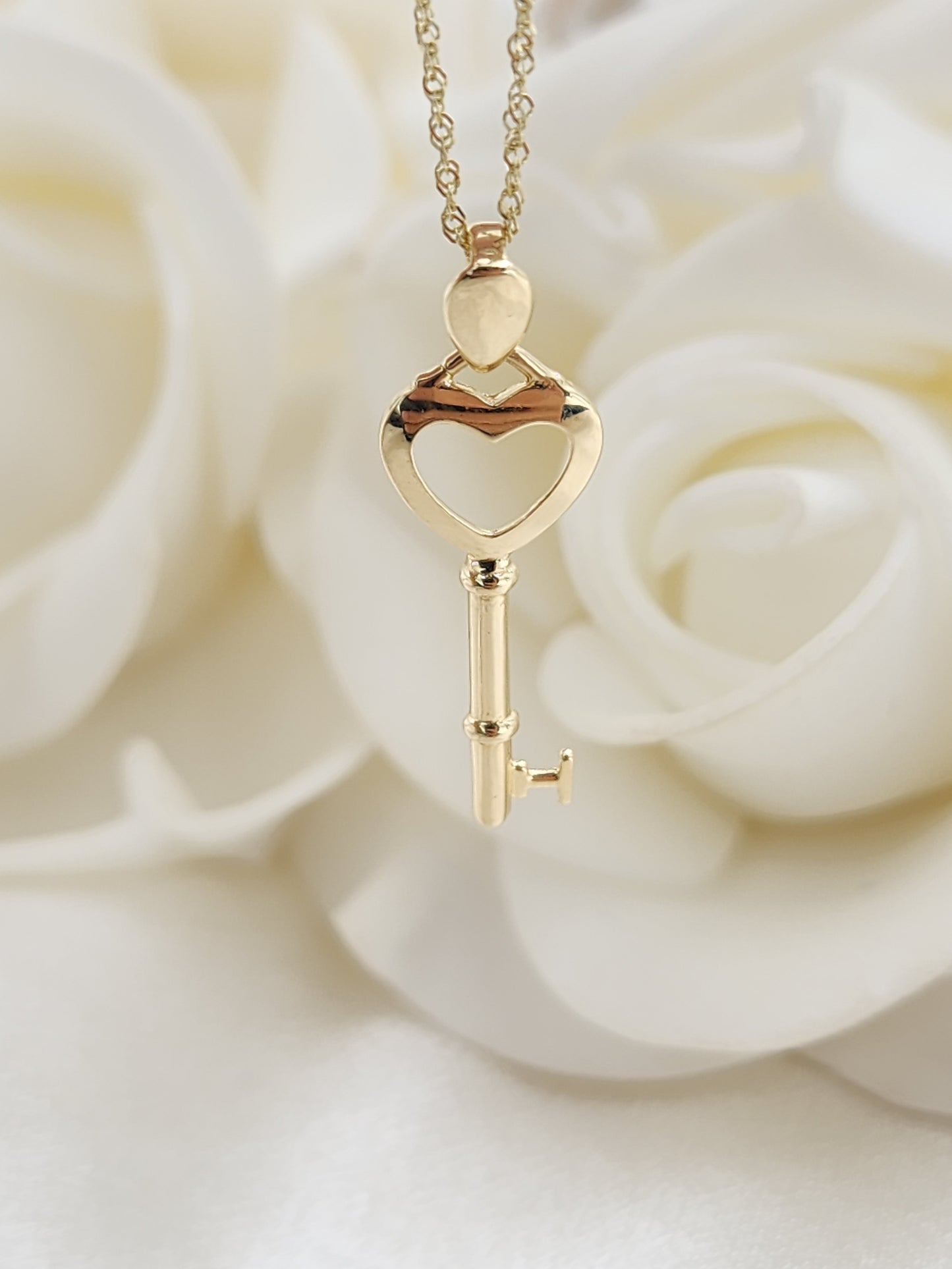 Solid 14k Gold Key Heart Necklace