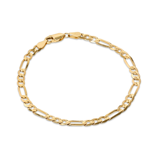 Solid 14k Gold Close Link Figaro Bracelet - 7.5 Inches - 3.9mm - Unisex - Real 14k Gold