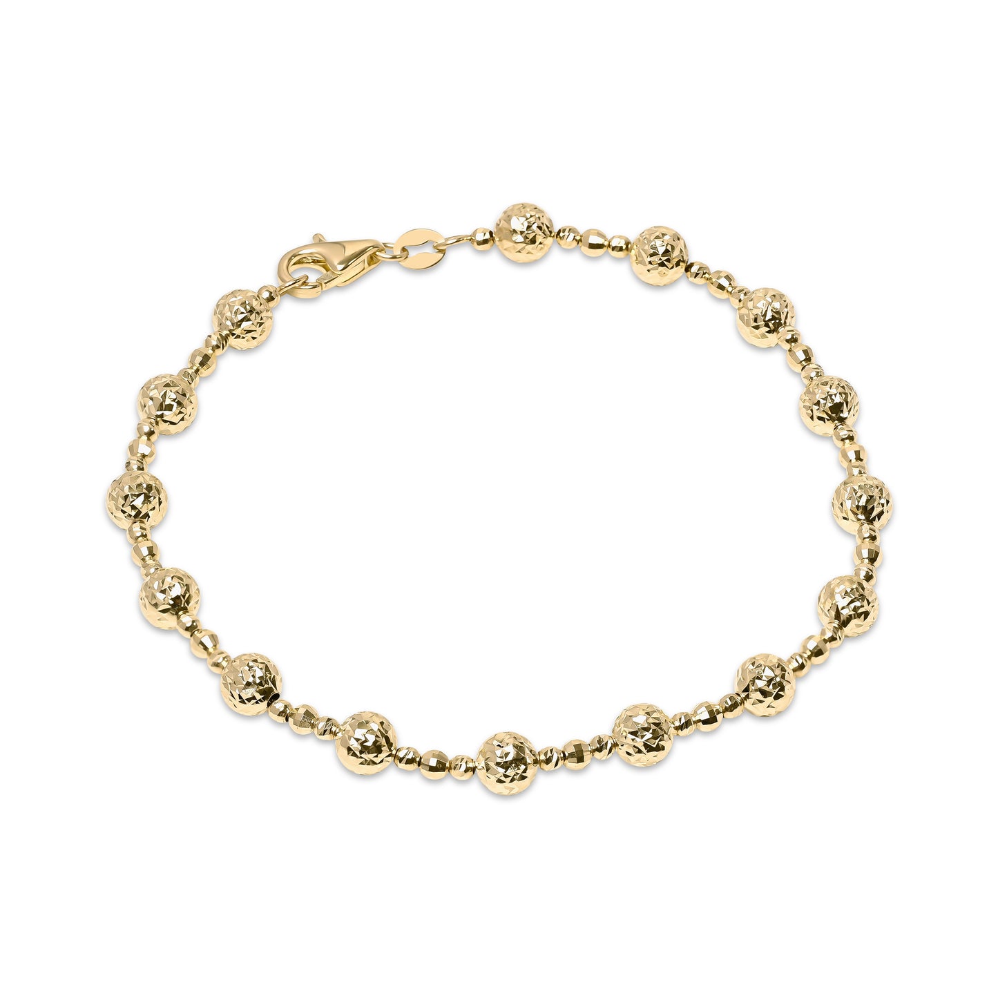 Real 14k Gold Diamond Cut Bead Bracelet - 7 1/4 Inches - 5mm - Shiny and Unique