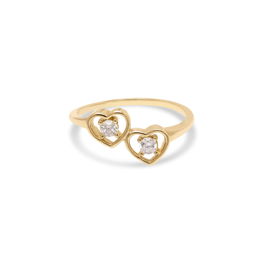 Solid 14k Gold Double Heart Ring - Fine Jewelry For Her - CZ - Elegant & Cute