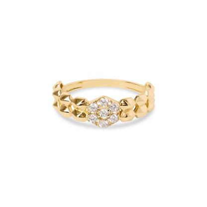 Solid 14k Gold Texture Flower Ring - Perfect For Her - Shiny & Elegant