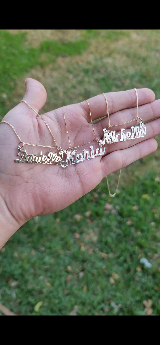 Handmade solid gold custom name plate necklace