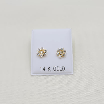 Fine Solid 14k Yellow Gold Flower Stud Earrings - Unique and Adorable - Perfect gift - For all ages