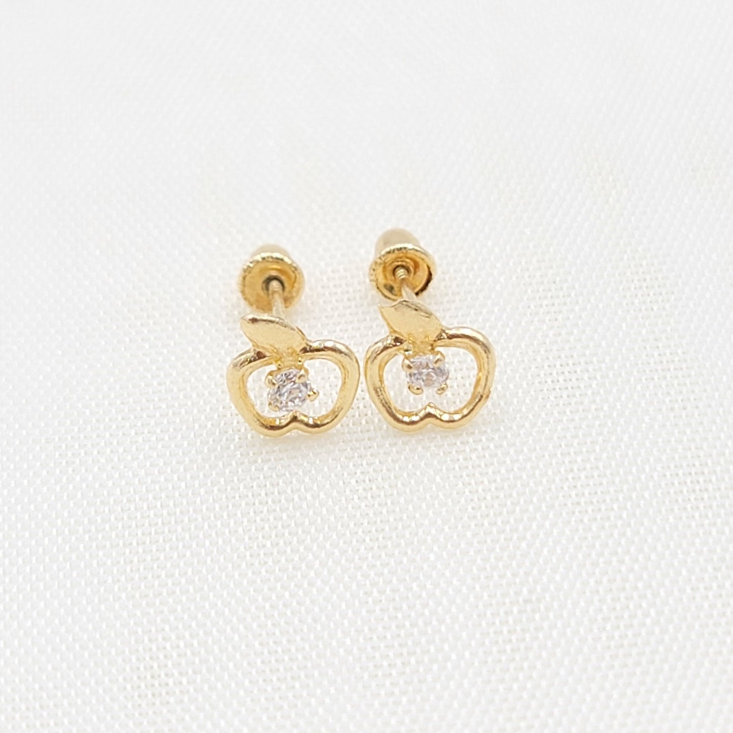 Solid 14k Gold Cute Apple Stud Earrings