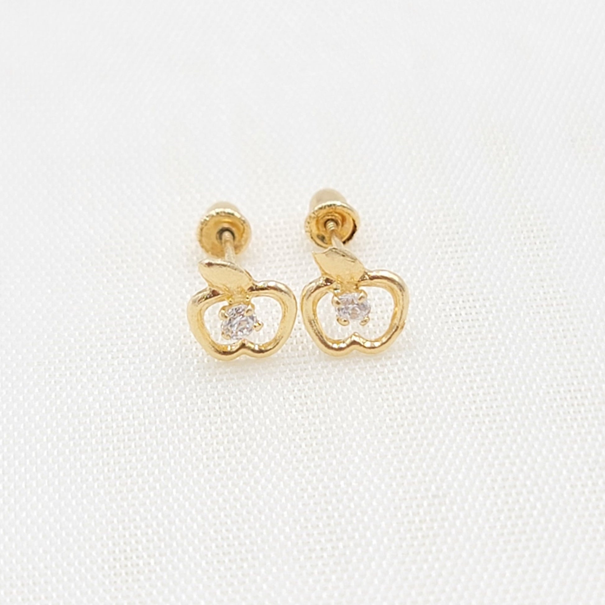 Solid 14k Gold Cute Apple Stud Earrings