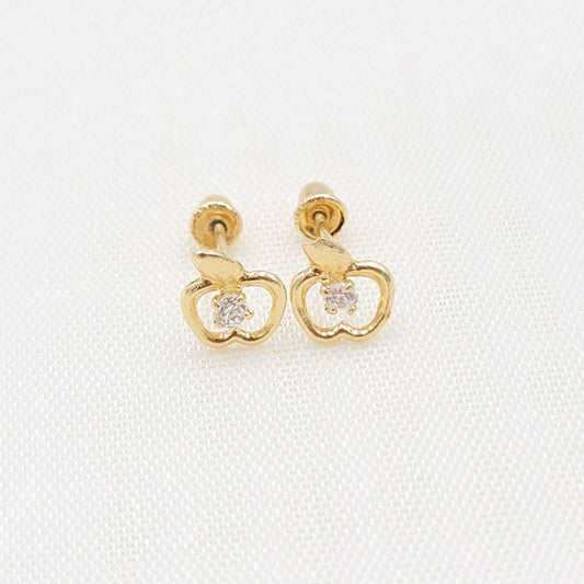 Solid 14k Gold Cute Apple Stud Earrings