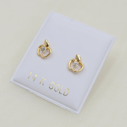 Solid 14k Gold Cute Apple Stud Earrings