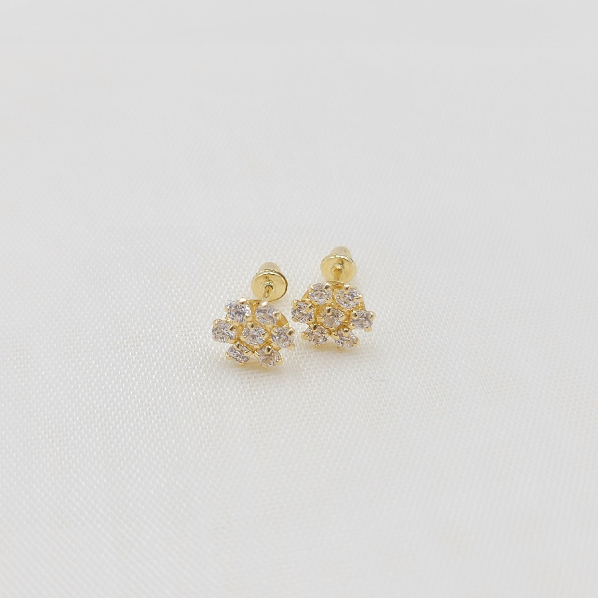 Fine Solid 14k Yellow Gold Flower Stud Earrings - Unique and Adorable - Perfect gift - For all ages