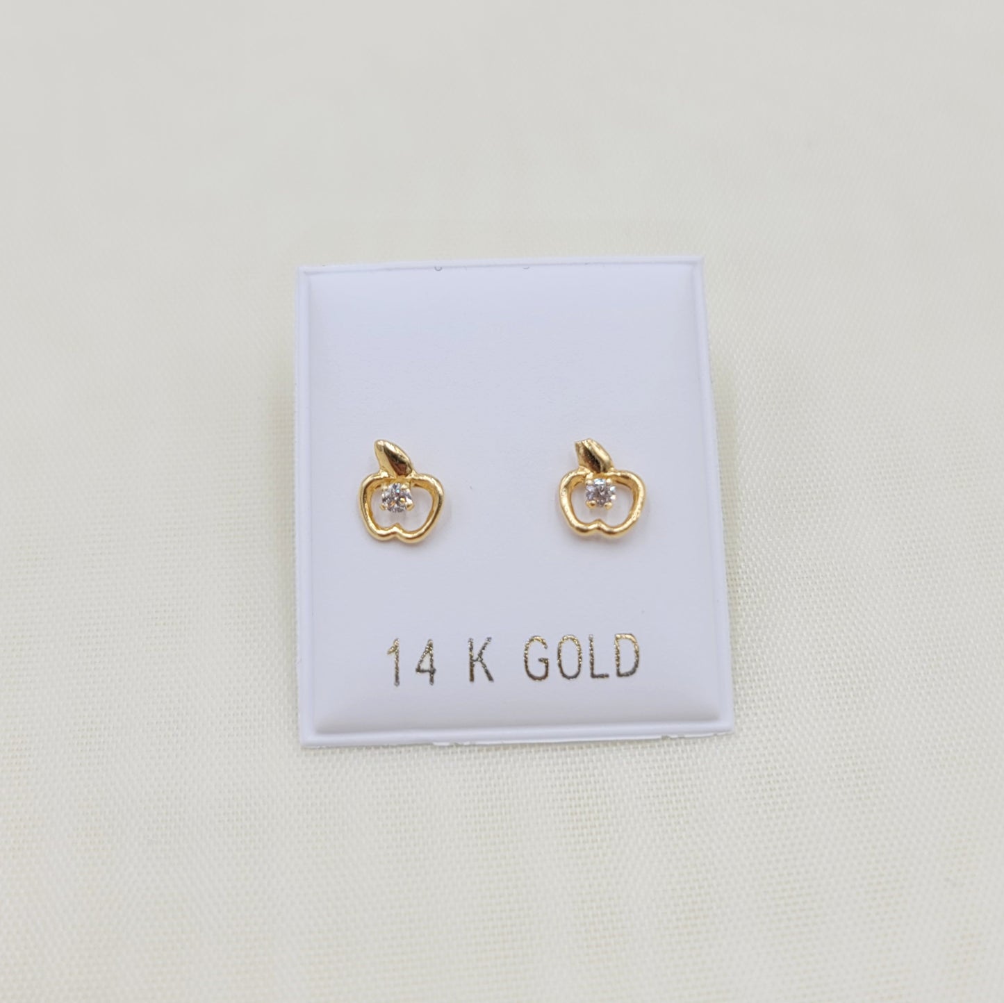 Solid 14k Gold Cute Apple Stud Earrings