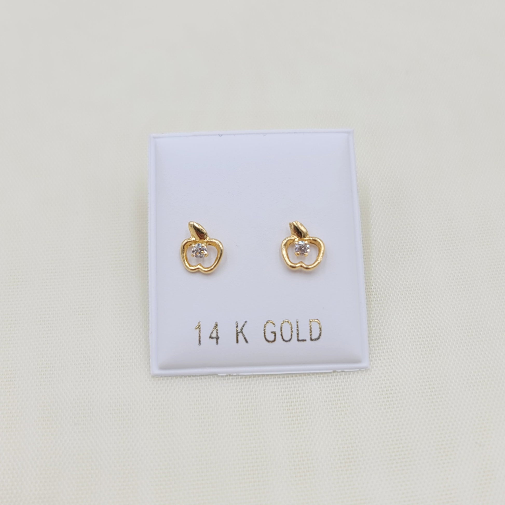 Solid 14k Gold Cute Apple Stud Earrings