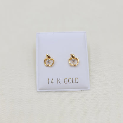 Solid 14k Gold Cute Apple Stud Earrings