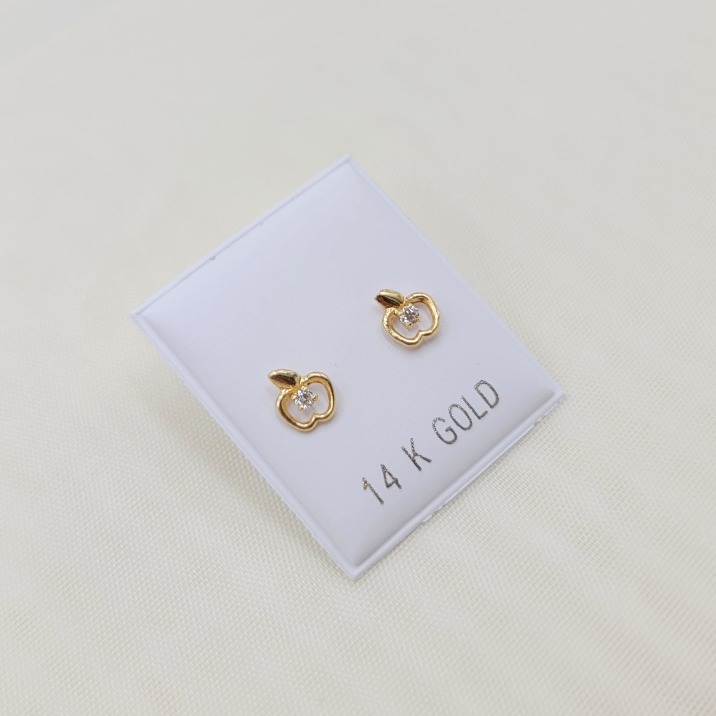 Solid 14k Gold Cute Apple Stud Earrings