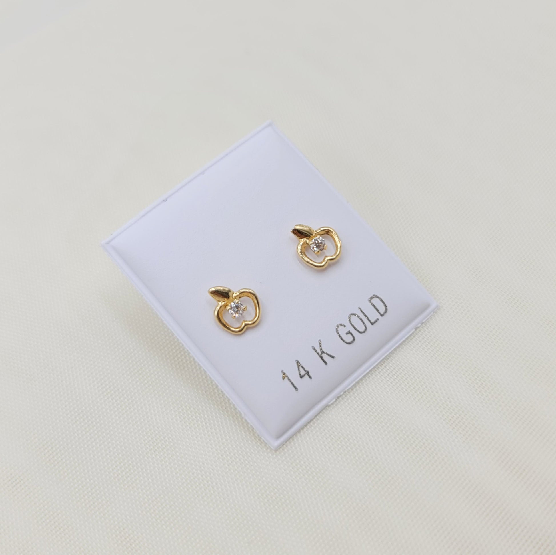 Solid 14k Gold Cute Apple Stud Earrings