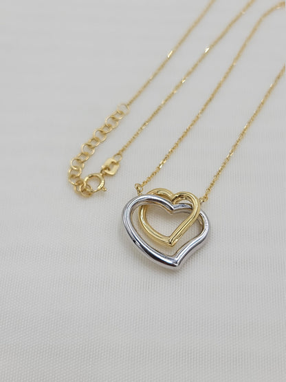 Beautiful 14k yellow and white gold Hearts Necklace - 18 Inches - Adjustable - Fine and Modern