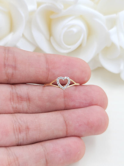 Solid 14k Gold CZ Heart Ring - Minimalist - Stackable