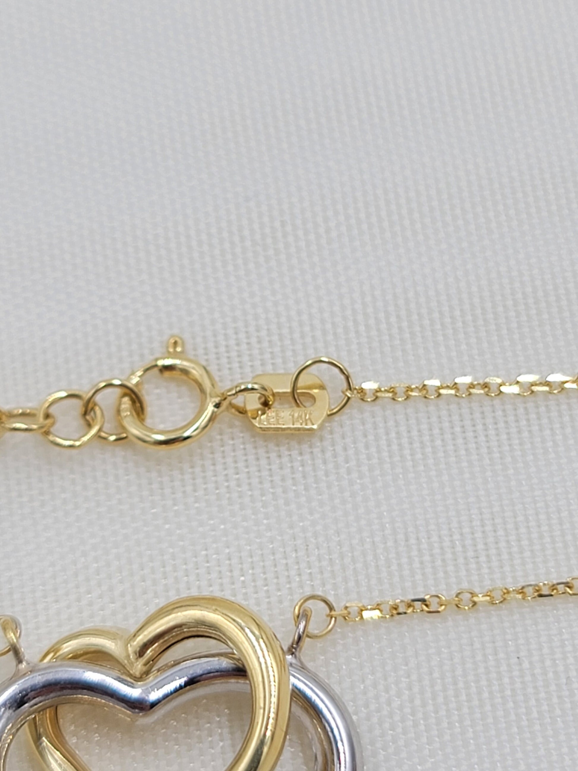 Beautiful 14k yellow and white gold Hearts Necklace - 18 Inches - Adjustable - Fine and Modern