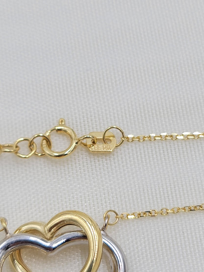 Beautiful 14k yellow and white gold Hearts Necklace - 18 Inches - Adjustable - Fine and Modern