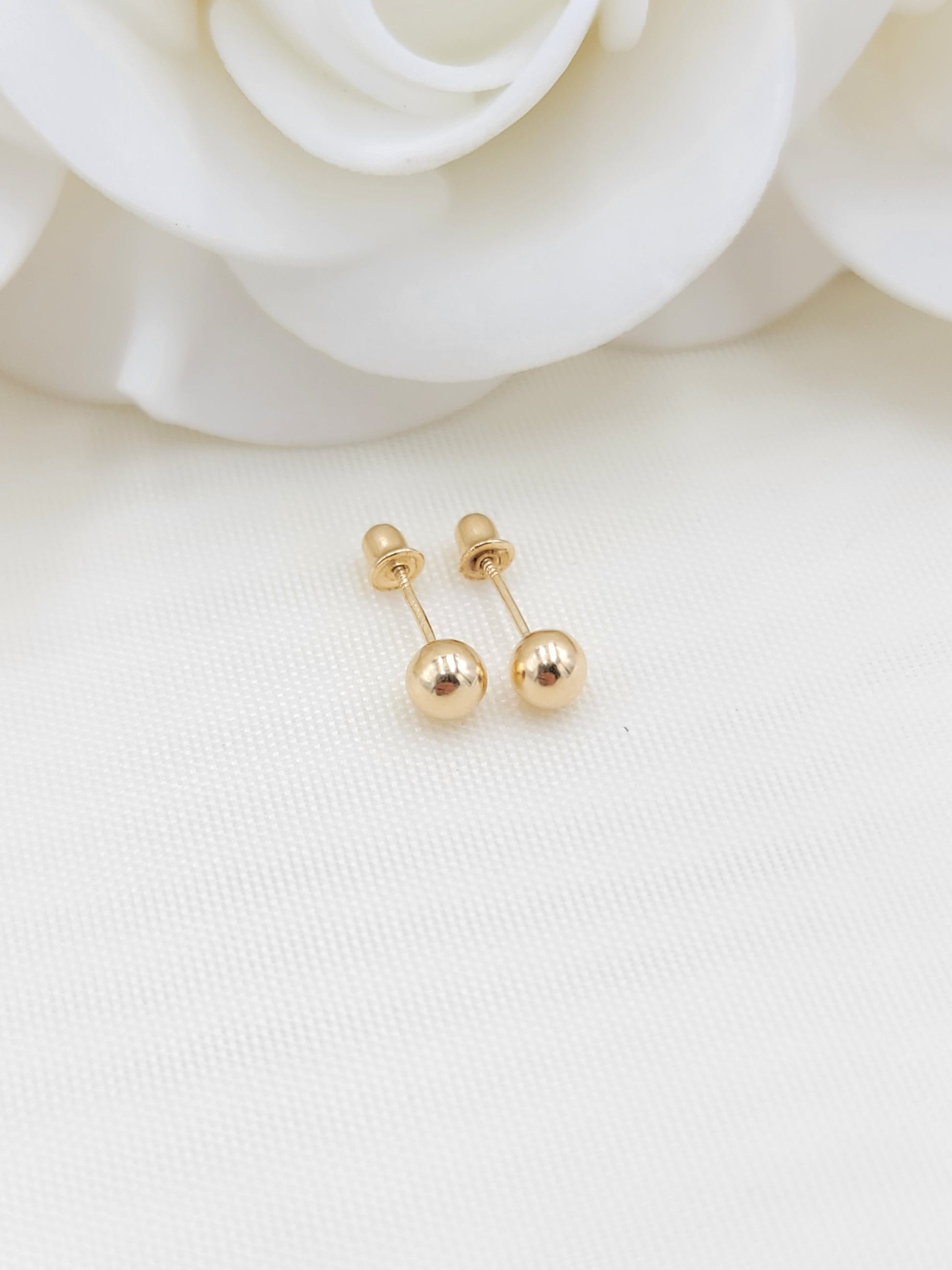 Dainty 14k gold ball stud earrings - Sizes 3mm, 4mm, 5mm, 6mm, 7mm - beautiful minimalist jewelry - just the perfect gift