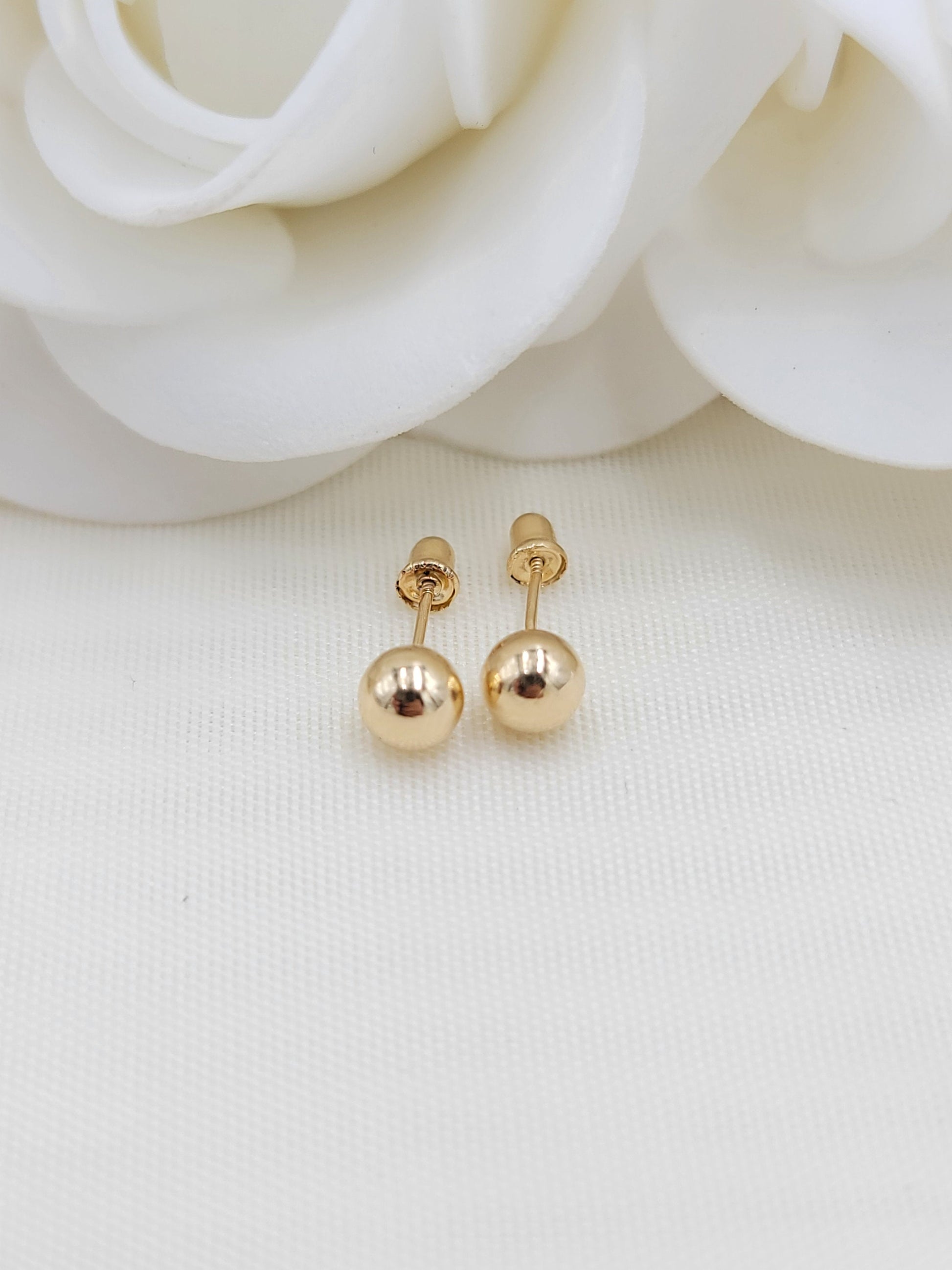 Dainty 14k gold ball stud earrings - Sizes 3mm, 4mm, 5mm, 6mm, 7mm - beautiful minimalist jewelry - just the perfect gift