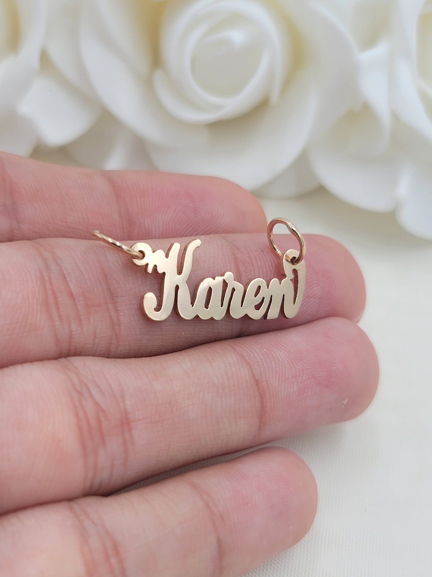 Solid 14k Gold Handmade Custom Nameplate Pendant - Bold - Cursive