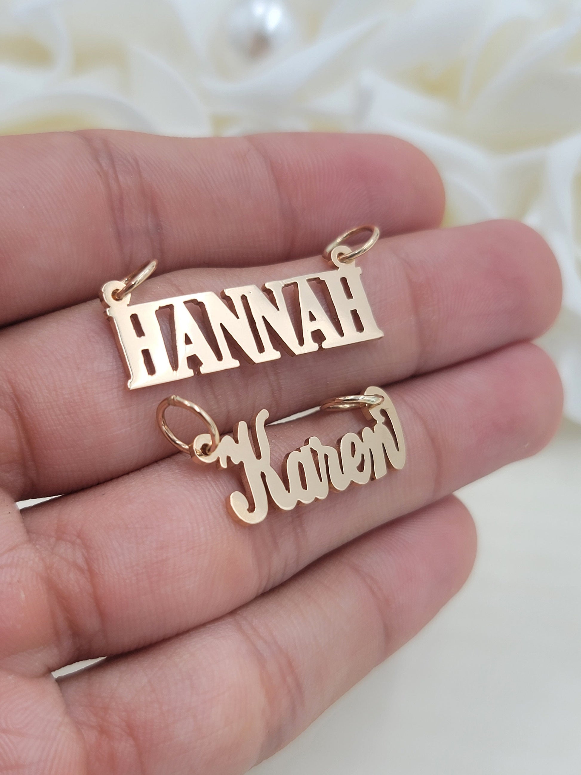 Solid 14k Gold Handmade Custom Nameplate Pendant - Bold - Cursive