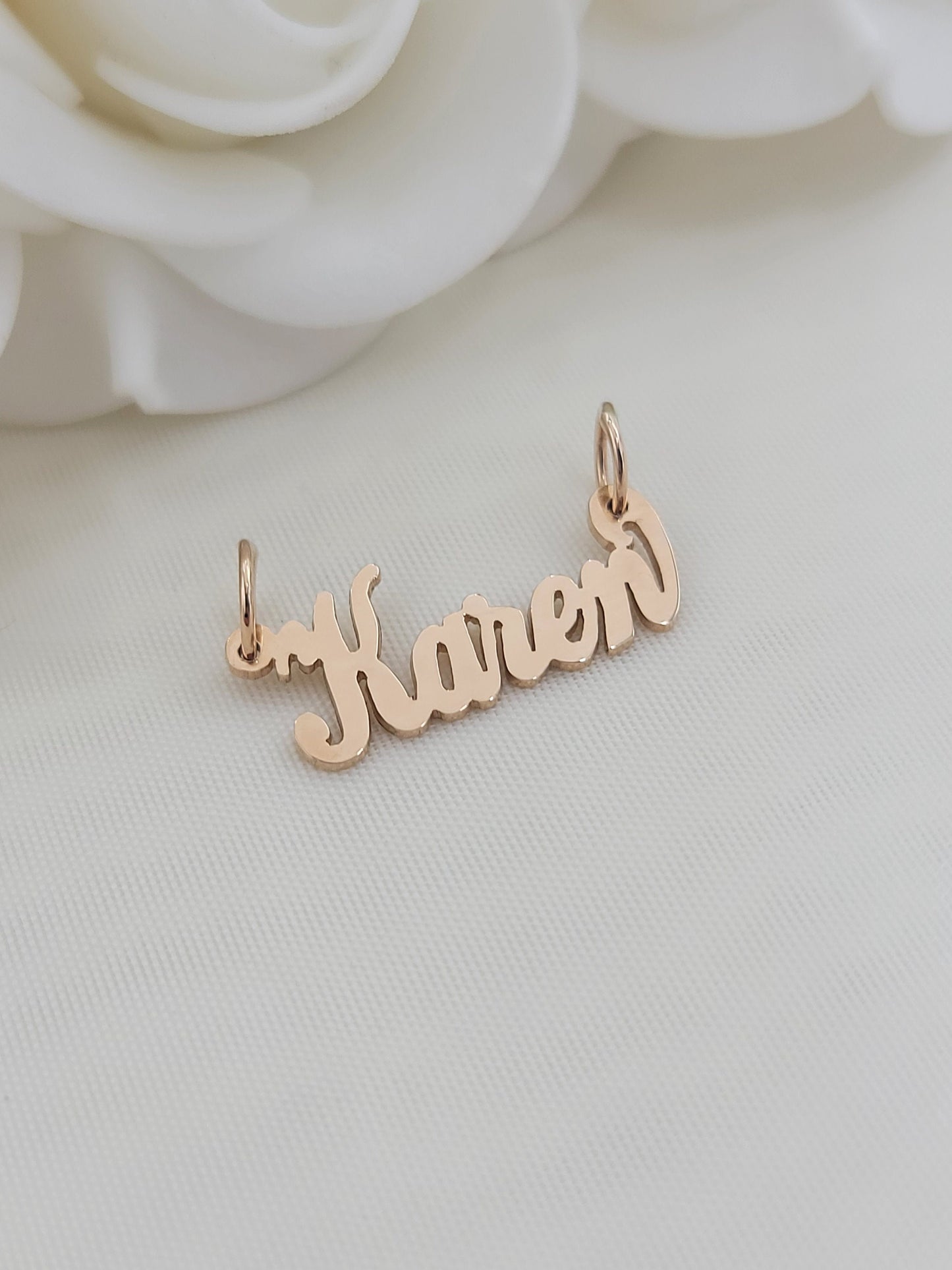 Solid 14k Gold Handmade Custom Nameplate Pendant - Bold - Cursive