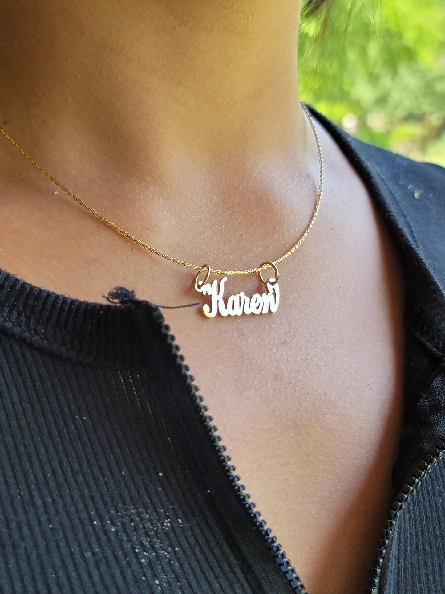 Solid 14k Gold Handmade Custom Nameplate Pendant - Bold - Cursive