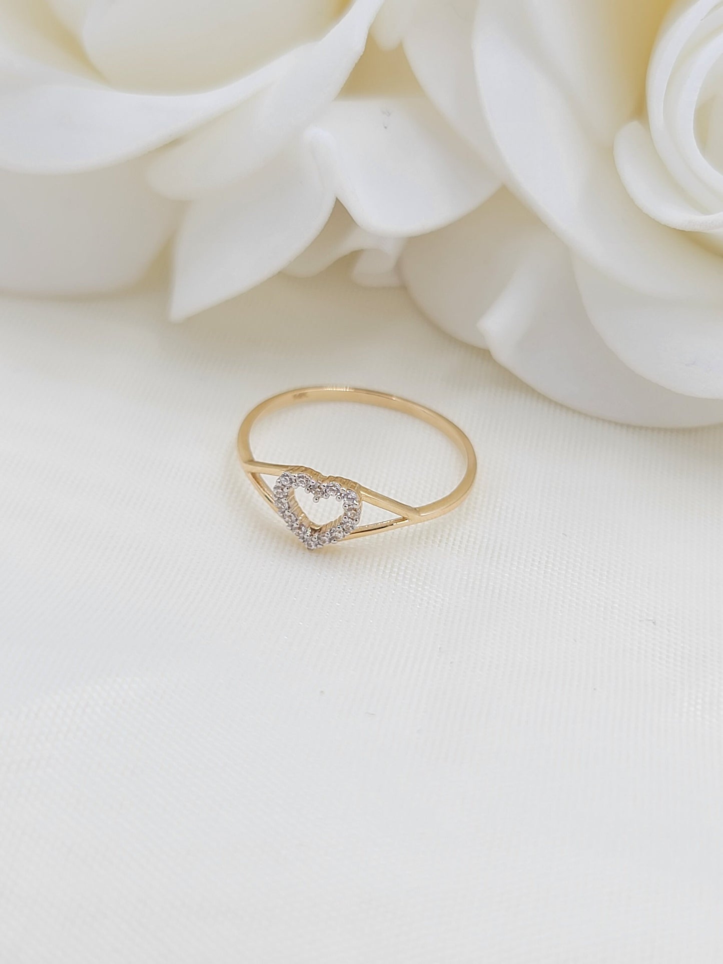 Solid 14k Gold CZ Heart Ring - Minimalist - Stackable