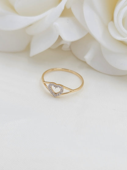 Solid 14k Gold CZ Heart Ring - Minimalist - Stackable