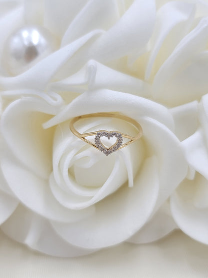 Solid 14k Gold CZ Heart Ring - Minimalist - Stackable