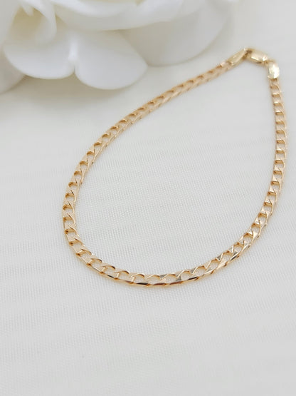 Solid 14k Gold Square Curb bracelet - 7 Inches - 2.5mm