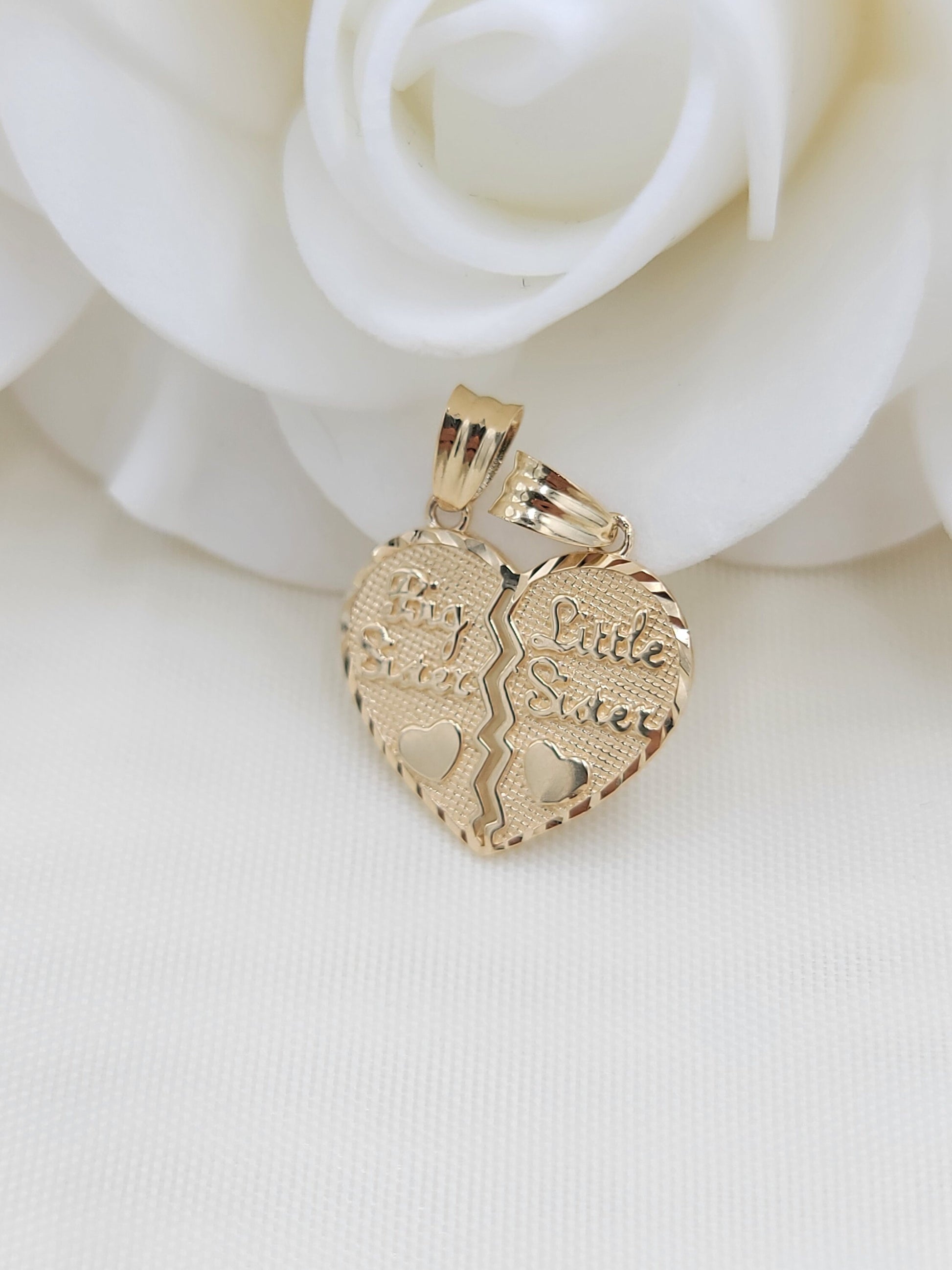 Solid 14k Gold Sisters Breakable Heart Pendant - 2 for 1 - Perfect Gift