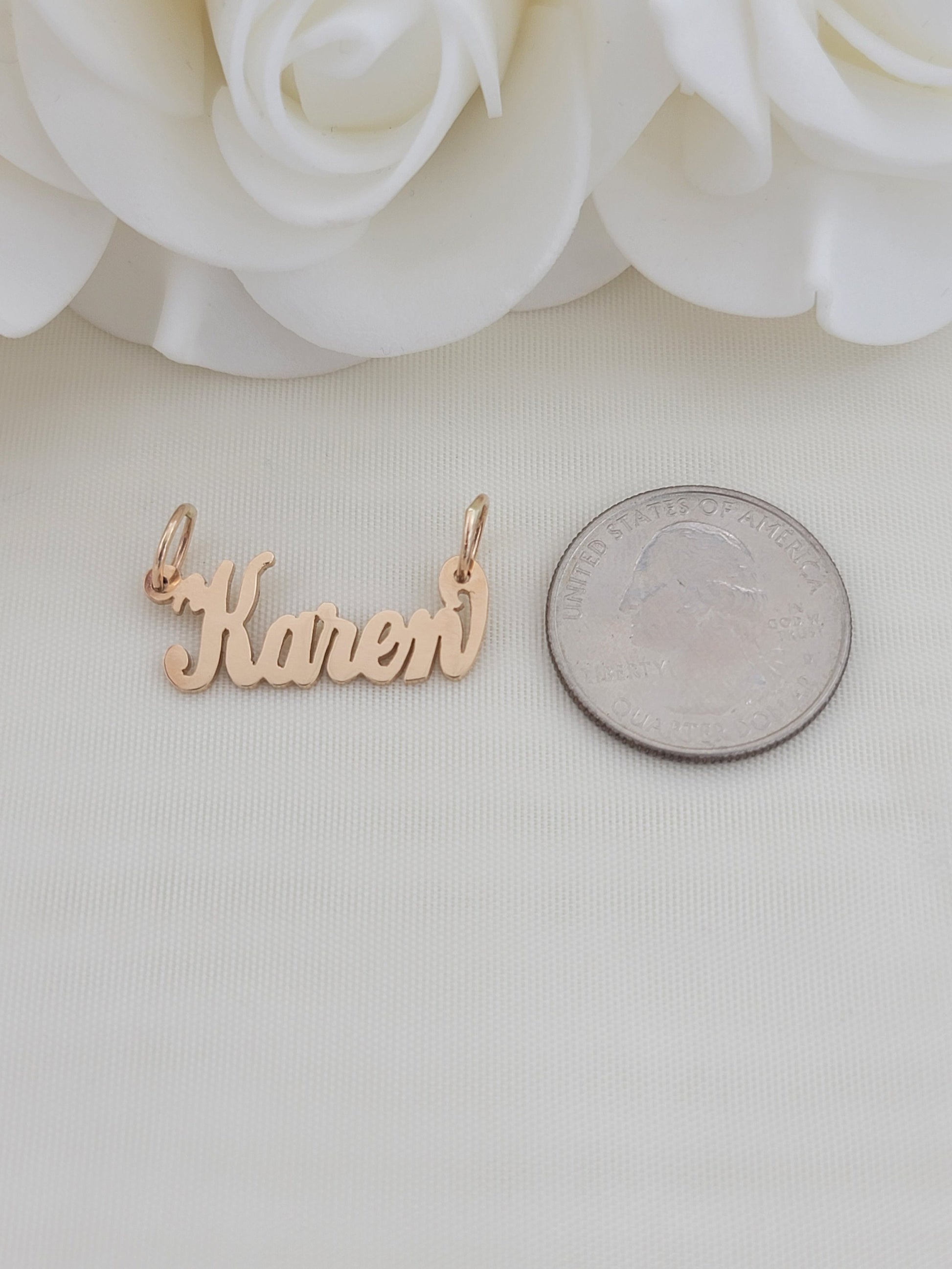 Solid 14k Gold Handmade Custom Nameplate Pendant - Bold - Cursive