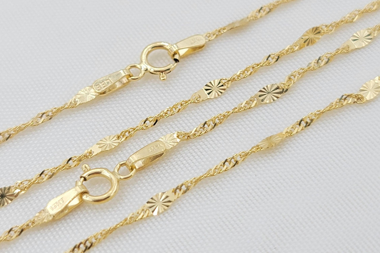 Solid 14k Gold Mirror Diamond Cut Chain - For Girls and Women - Dainty Chain - Real 14k Gold Shiny Necklaces - 14" to 24" Inches