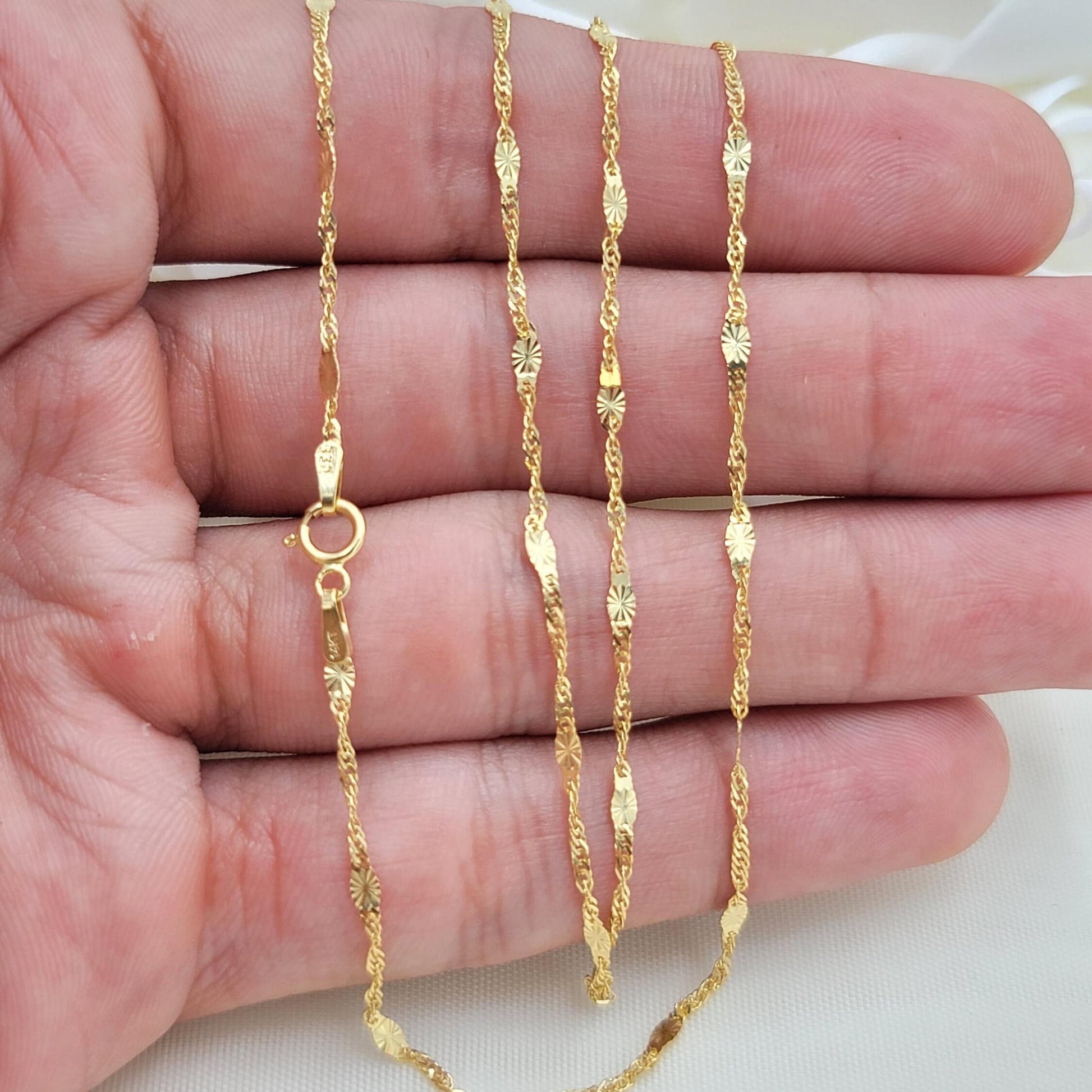 Solid 14k Gold Mirror Diamond Cut Chain - For Girls and Women - Dainty Chain - Real 14k Gold Shiny Necklaces - 14" to 24" Inches