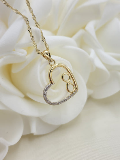 14k Gold Infinity Heart Pendant - Heart CZ Charm -