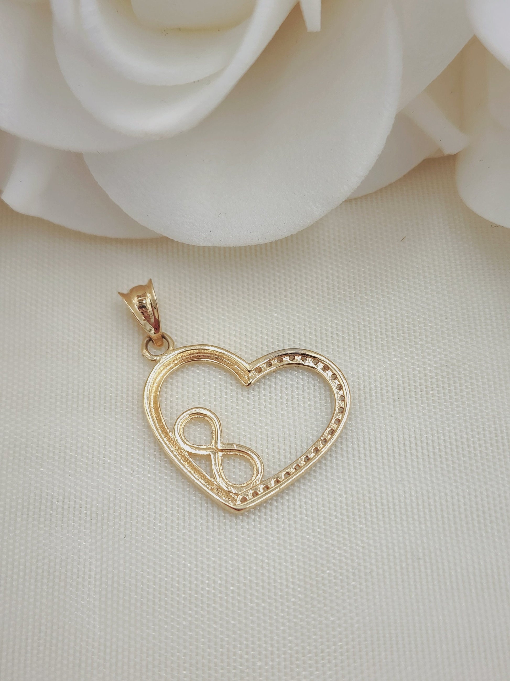 14k Gold Infinity Heart Pendant - Heart CZ Charm -