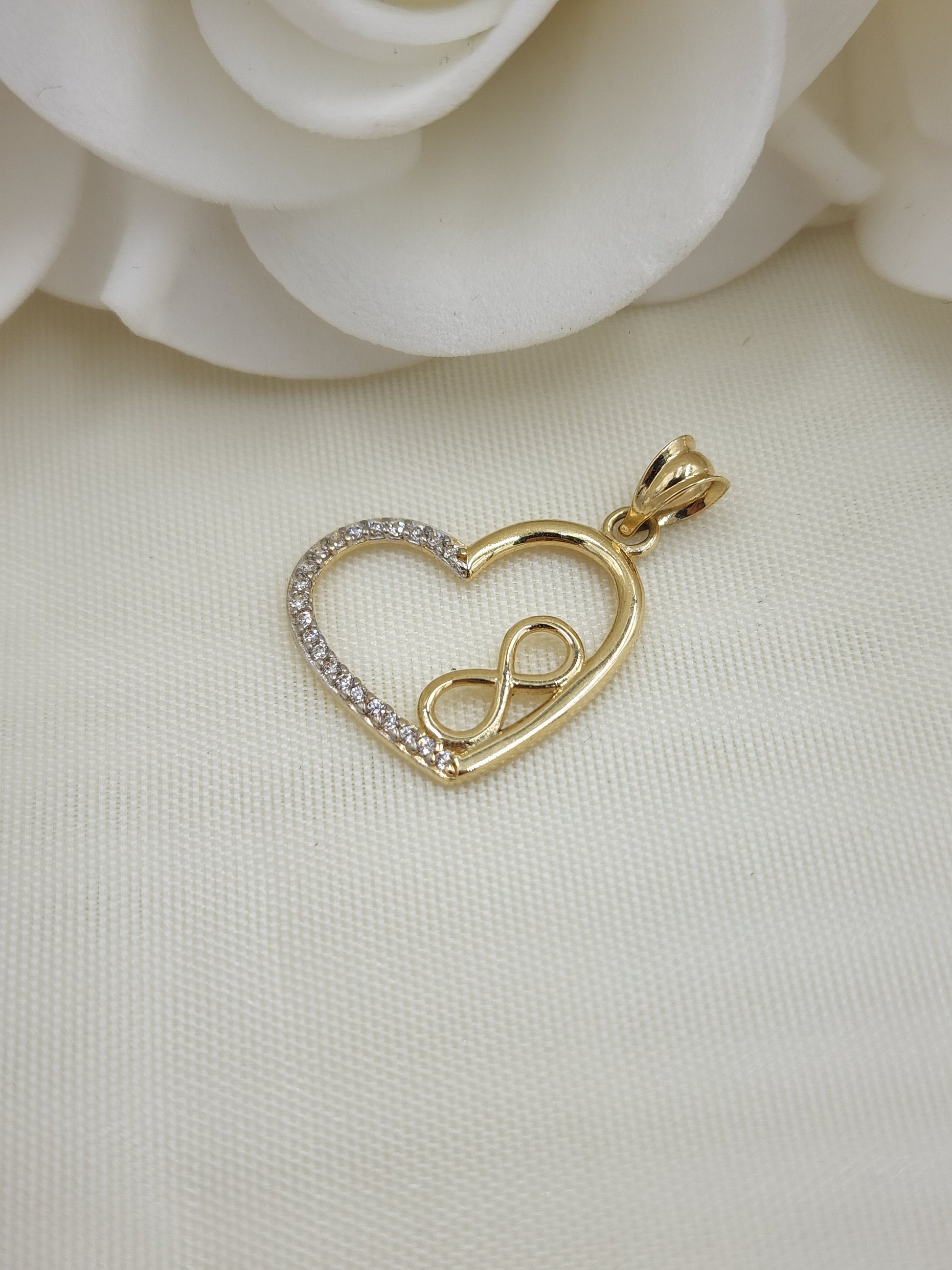 14k Gold Infinity Heart Pendant - Heart CZ Charm -