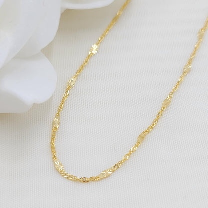 Solid 14k Gold Mirror Diamond Cut Chain - For Girls and Women - Dainty Chain - Real 14k Gold Shiny Necklaces - 14" to 24" Inches