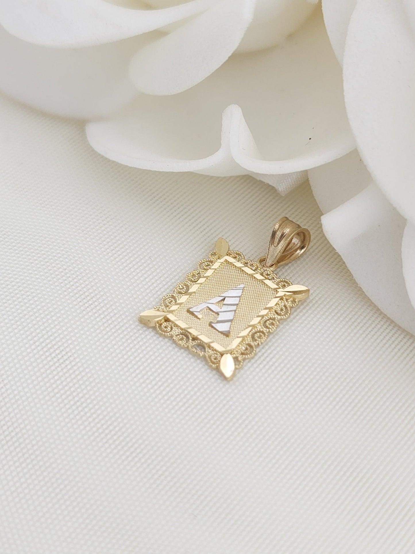 Solid 14k Gold Initial Pendant - Square Pendant - A-Z Charms - Perfect Gift - Diamond Cut