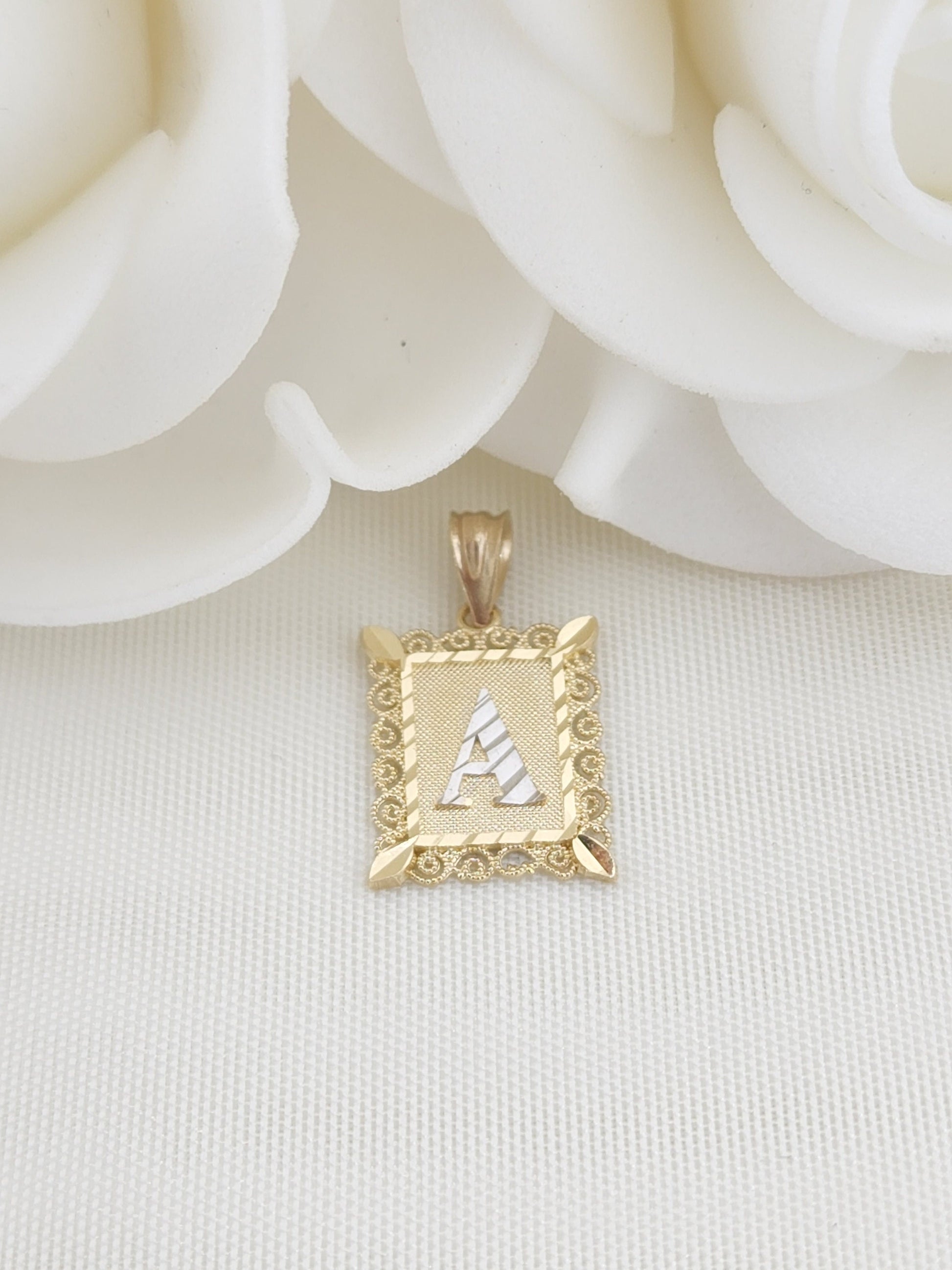 Solid 14k Gold Initial Pendant - Square Pendant - A-Z Charms - Perfect Gift - Diamond Cut