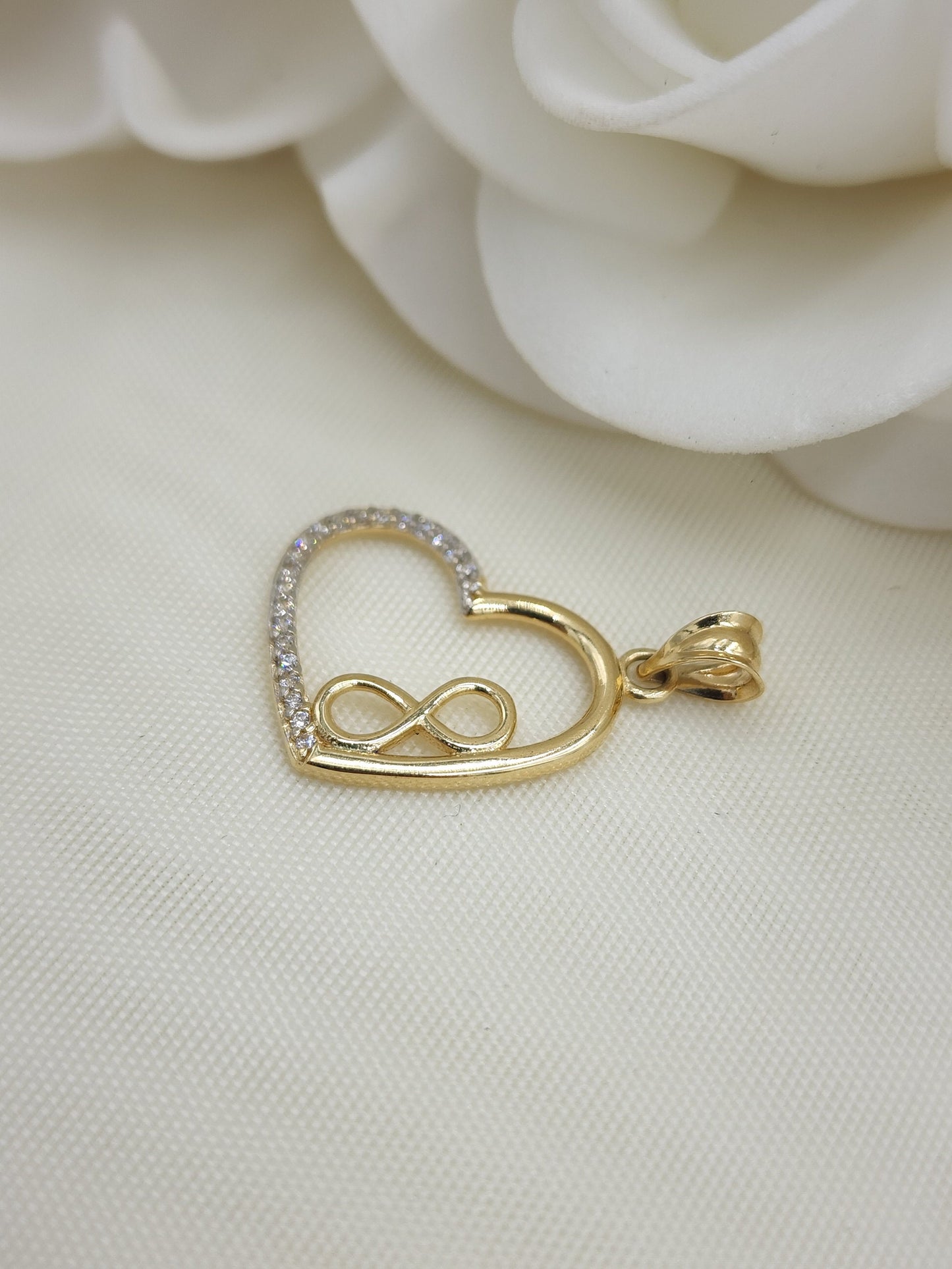 14k Gold Infinity Heart Pendant - Heart CZ Charm -