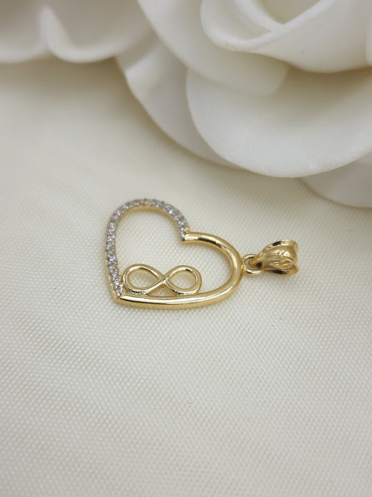 14k Gold Infinity Heart Pendant - Heart CZ Charm -