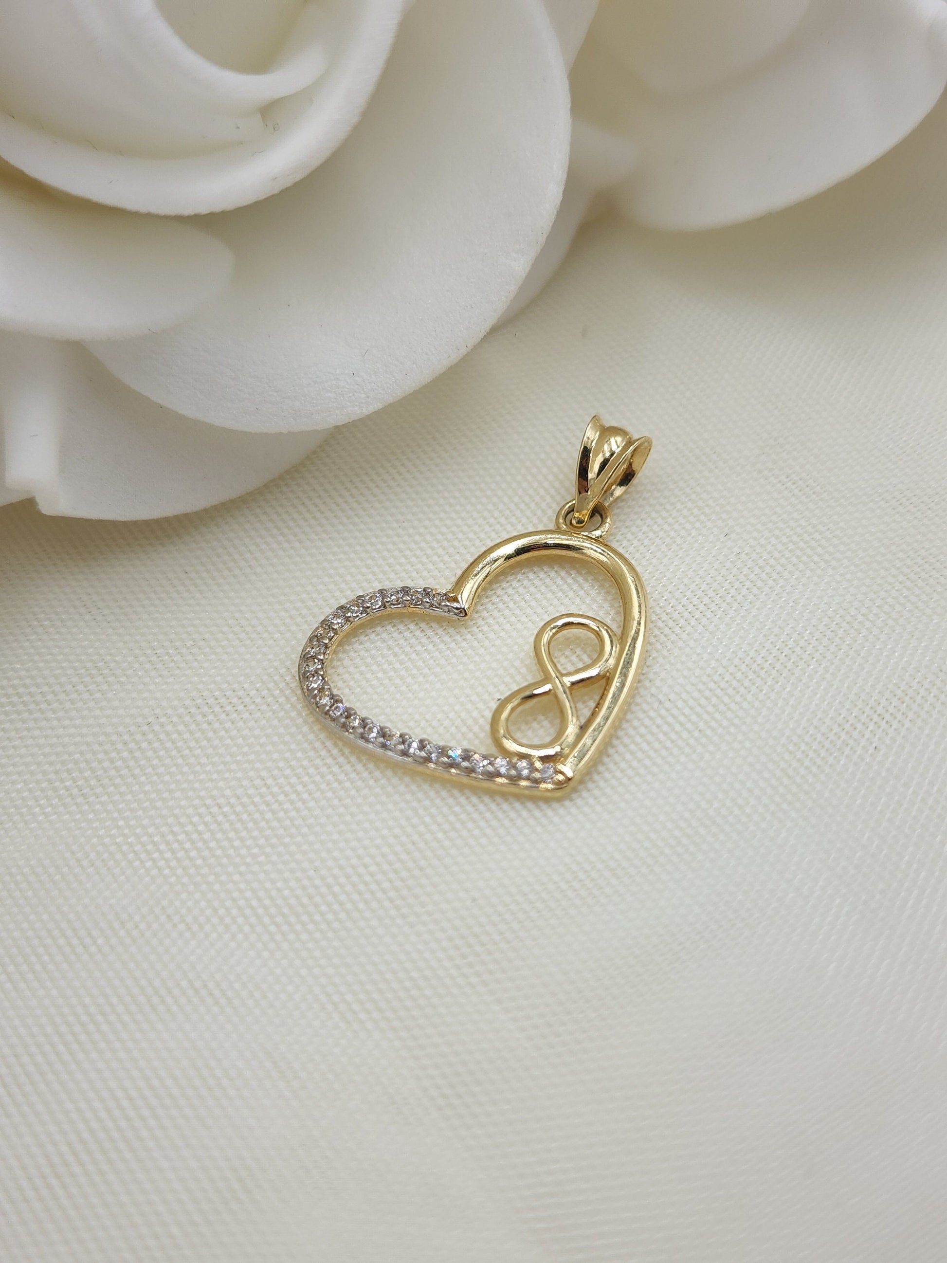 14k Gold Infinity Heart Pendant - Heart CZ Charm -