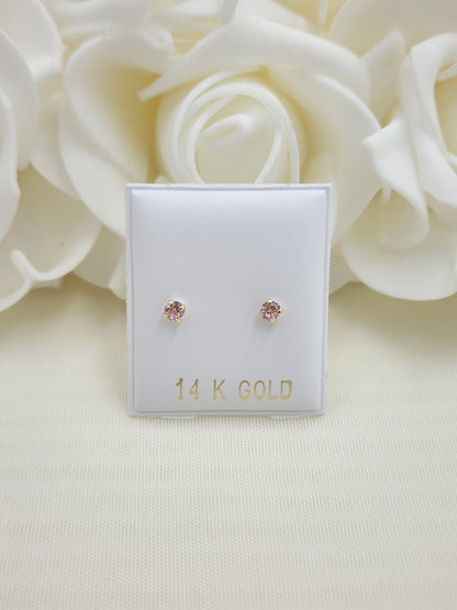 14KT Gold 3mm CZ Stud Earrings - Screwback - For Women, Girls and Babies