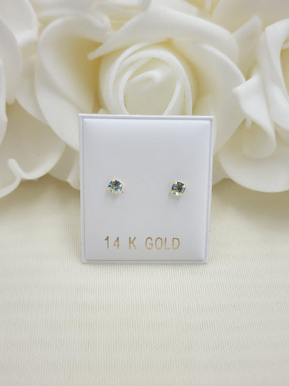 14KT Gold 3mm CZ Stud Earrings - Screwback - For Women, Girls and Babies