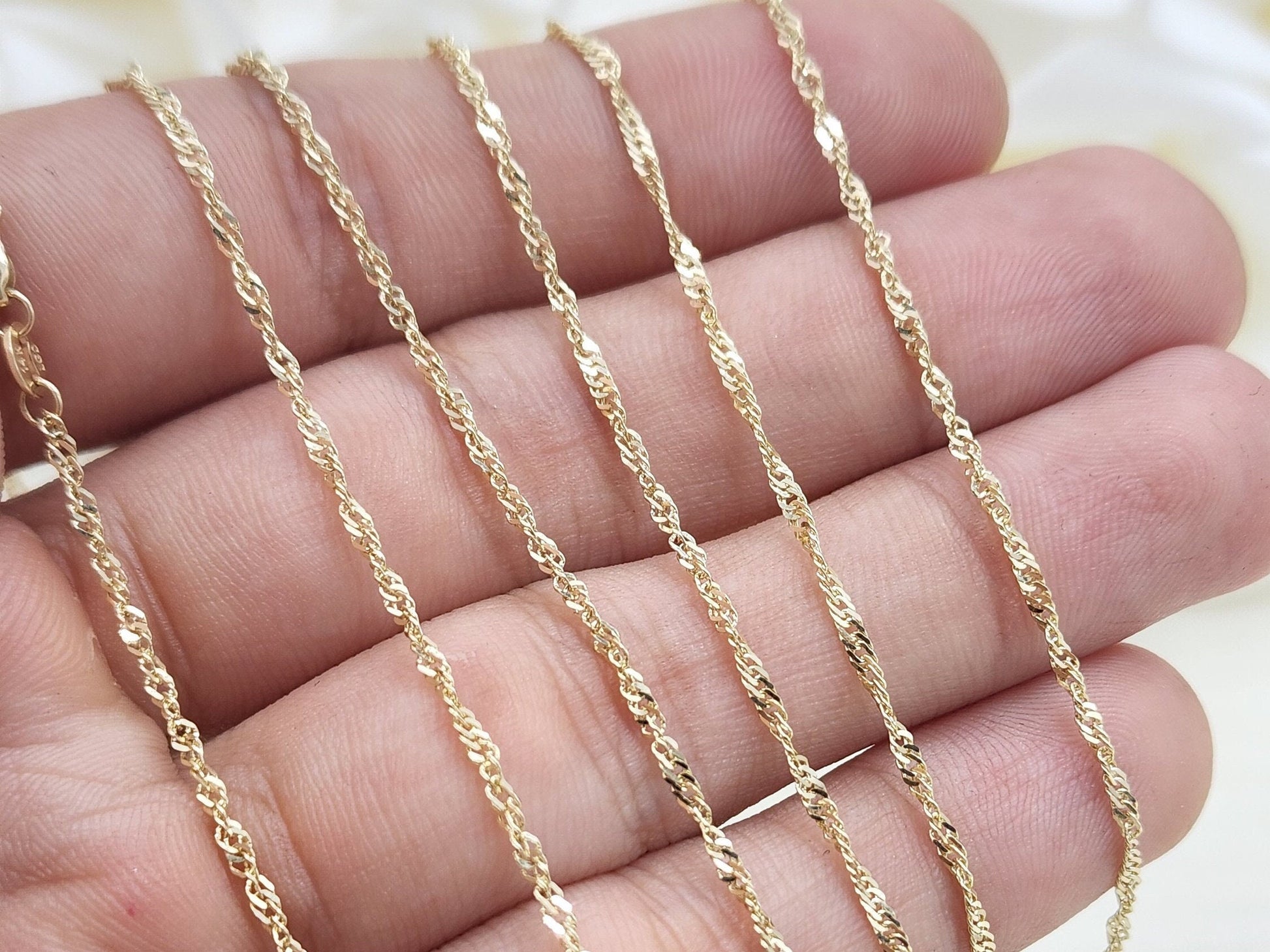 Solid 14k Gold Singapore Chain - 16 to 24" - 1.5MM - Shiny And Sparkling