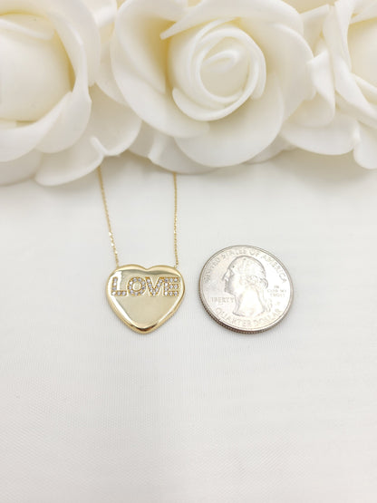 Solid 14k Gold Big Heart Love Necklace - Gift For Her - Modern Jewelry - Adjustable Necklace