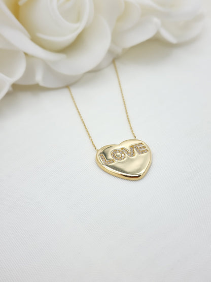 Solid 14k Gold Big Heart Love Necklace - Gift For Her - Modern Jewelry - Adjustable Necklace